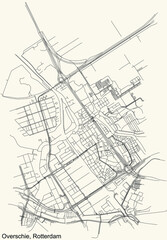 Fototapeta na wymiar Black simple detailed street roads map on vintage beige background of the Overschie quarter district of Rotterdam, Netherlands