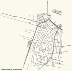 Fototapeta na wymiar Black simple detailed street roads map on vintage beige background of the quarter Oud-Charlois neighbourhood of Rotterdam, Netherlands