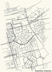 Black simple detailed street roads map on vintage beige background of the Oosterflank quarter neighbourhood of Rotterdam, Netherlands