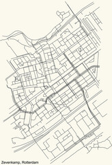 Black simple detailed street roads map on vintage beige background of the Zevenkamp quarter neighbourhood of Rotterdam, Netherlands