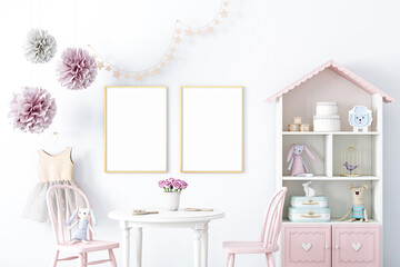 Fototapeta na wymiar set of two mockup frames for children for princess pink