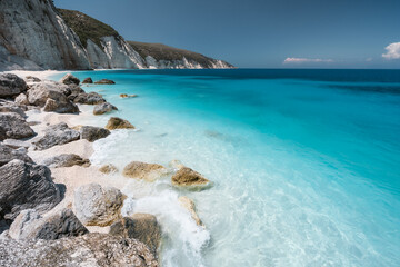 Remote and hidden Fteri beach in Keflaonia Island, Greece, Europe