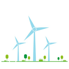 Vector illustration of clean electric energy from renewable sources wind. Eco friendly. Green zone. Protecting and caring for nature. Climate support.