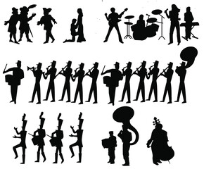silhouettes musique théâtre défilé - obrazy, fototapety, plakaty