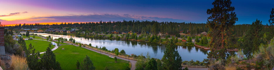 Bend , Oregon with Deschutes River panorama