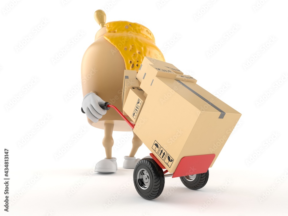 Poster Honey jar character with hand truck