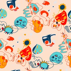 Foto op Plexiglas Seamless vector pattern with abstract modern doodles. Bright summer print. Trendy colorful background. Vintage geometric doodles.  © Natallia Novik