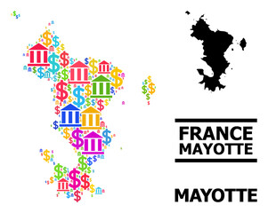 Bright colored bank and commercial mosaic and solid map of Mayotte Islands. Map of Mayotte Islands vector mosaic for business campaigns and purposes.