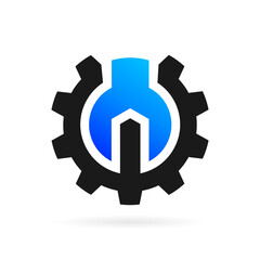 wrench letter w and gear logo