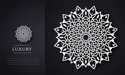 Luxury mandala background with golden arabesque pattern arabic islamic east, Gold mandala template background with place for text. Vector floral illustration, poster, cover, brochure, flyer