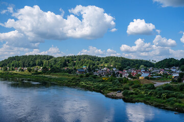 Fototapeta na wymiar wide river landscape scene with large body of water