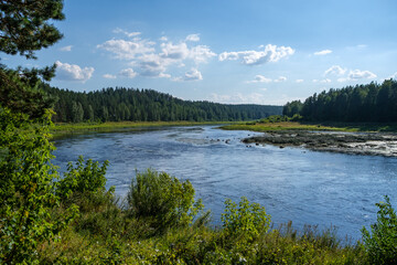 Fototapeta na wymiar wide river landscape scene with large body of water