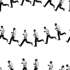 Seamless background of sketches men jogging in row