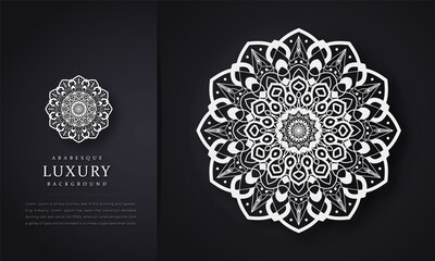 Luxury mandala background with golden arabesque pattern arabic islamic east style. Gold mandala template background with place for text. Vector floral illustration, cover, brochure, flyer