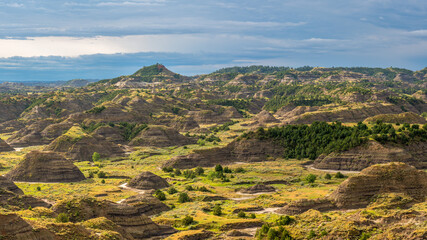 Rising sun at the Makoshika State Park in Montana - Badlands