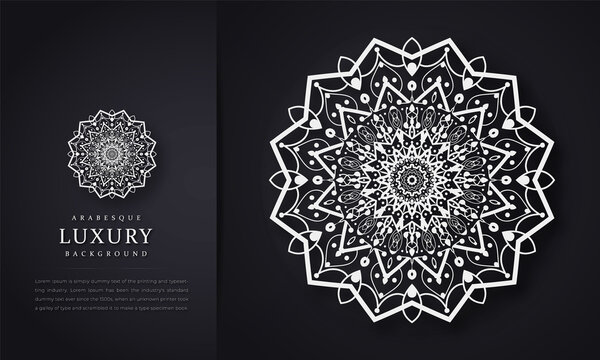Luxury mandala background with golden arabesque pattern arabic islamic east style. Gold mandala template background with place for text. Vector floral illustration, poster, cover, brochure