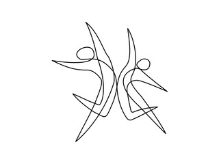 Ballet dancers in motion. One line drawing.