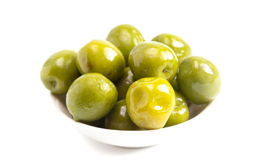 Ripe Green Organic Olives Isolated on a White Background