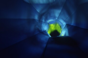 Abstract background with animation of flight in sci-fi tunnel with blue light