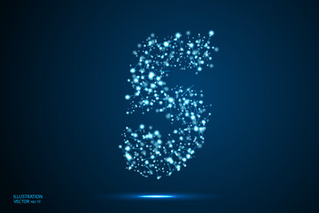 Abstract number five, figure 5, consisting of triangles, circles, spots of decay, stars. Vector eps 10.