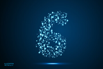 Abstract number six, figure 6, consisting of triangles, circles, spots of decay, stars. Vector eps 10.