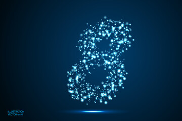 Abstract number eight, figure 8, consisting of triangles, circles, spots of decay, stars. Vector eps 10.