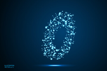 Abstract number zero, figure 0, consisting of triangles, circles, spots of decay, stars. Vector eps 10.