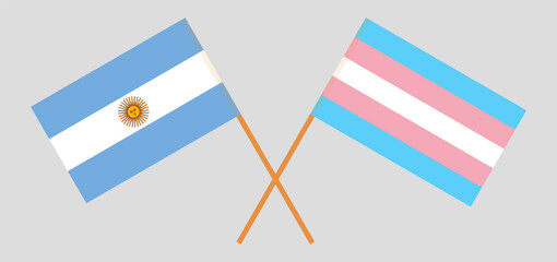 Crossed flags of Argentina and transgender pride. Official colors. Correct proportion