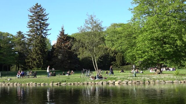 People enjoying in the nature park in the Malmo Sweden during the pandemic