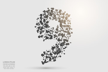 Abstract number nine, figure 9, consisting of triangles, circles, spots of decay, stars. Vector eps 10.