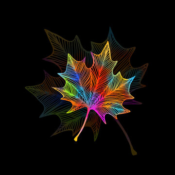 Colorful autumn leaf. Maple yellow leaf. Mixed media. Vector illustration