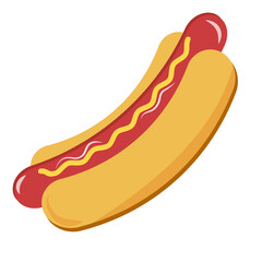 Hot dog isolated on white background vector illustration. Fast food vector Illustration. Cartoon style. 