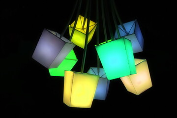 Stylish Multicolored Lampshades Isolated On Black Background. Led Interior Or Exterior Lamp For ...