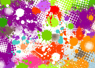 The background is made of multicolored paint stains. Vector illustration