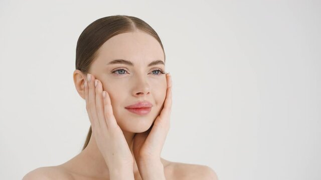 Beauty woman face healthy skin massage hands touching face clean skin beauty female