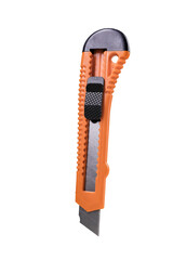 Sharp knife in a plastic frame with a handle. A tool used in a plastic and mechanic workshop.