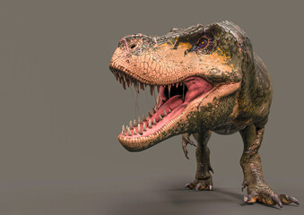 Obraz premium green tyrannosaurus rex on dark background with copy space