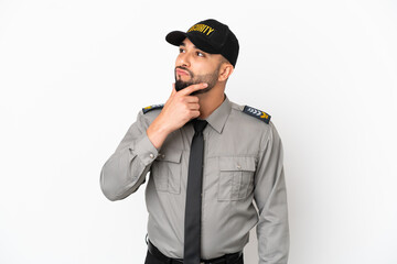 Young arab man isolated on white background having doubts
