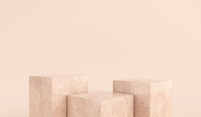 3d rendered studio with geometric shapes, podium on the floor. Platforms,  showcase, rock pedestal for product presentation, mock up background. Minimal design. Branding banner for cosmetics product