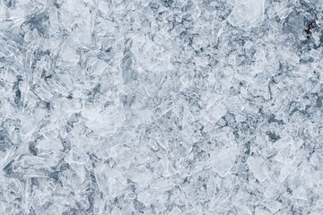 Crushed surface of ice on the surface of a frozen lake