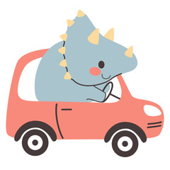 Cute triceratops dinosaur riding red car automobile © Kakigori Studio