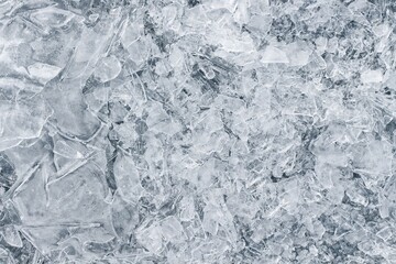 Crushed surface of ice on the surface of a frozen lake