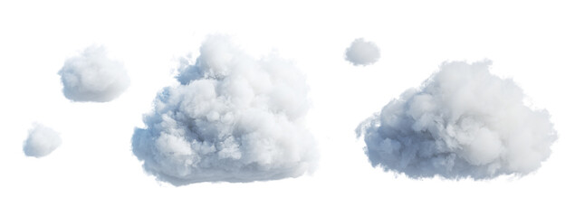 3d render, set of abstract fluffy clouds isolated on white background, cumulus clip art collection - obrazy, fototapety, plakaty