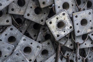 scaffolding parts on a construction site