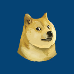 Dogecoin Big Icon illustration design. New safe crypto animal profile art. Elite Gold money coin background. Fun art space style illustration.