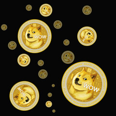 Dogecoin Big Icon illustration design. New safe crypto animal profile art. Elite Gold money coin background. Fun art space style illustration.