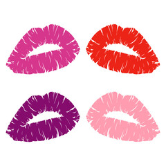 Lips lipstick imprint. Kiss day. Vector illustration isolated on white background.