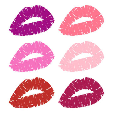 Lips lipstick imprint. Kiss day. Vector illustration isolated on white background.