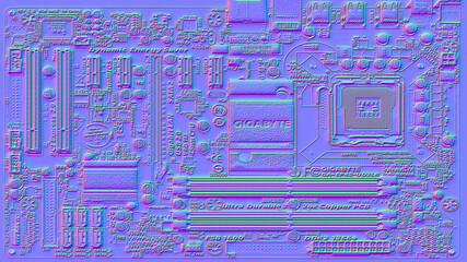 Motherboard microchip normal map illustration. New Best 3d style texture cyber engineering project background design.