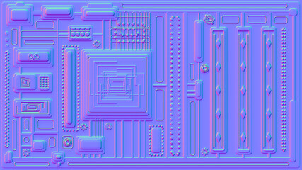 Motherboard microchip normal map illustration. New Best 3d style texture cyber engineering project background design.